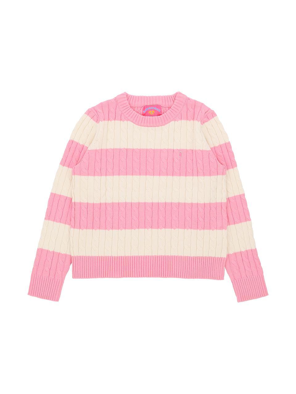W STRIPE CABLE PULLOVER [PINK]